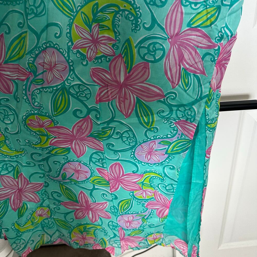 Vintage Lilly Pulitzer (M) Teal Kaftan Maxi Dress / Resortcore Coverup Preppy - Picture 7 of 10
